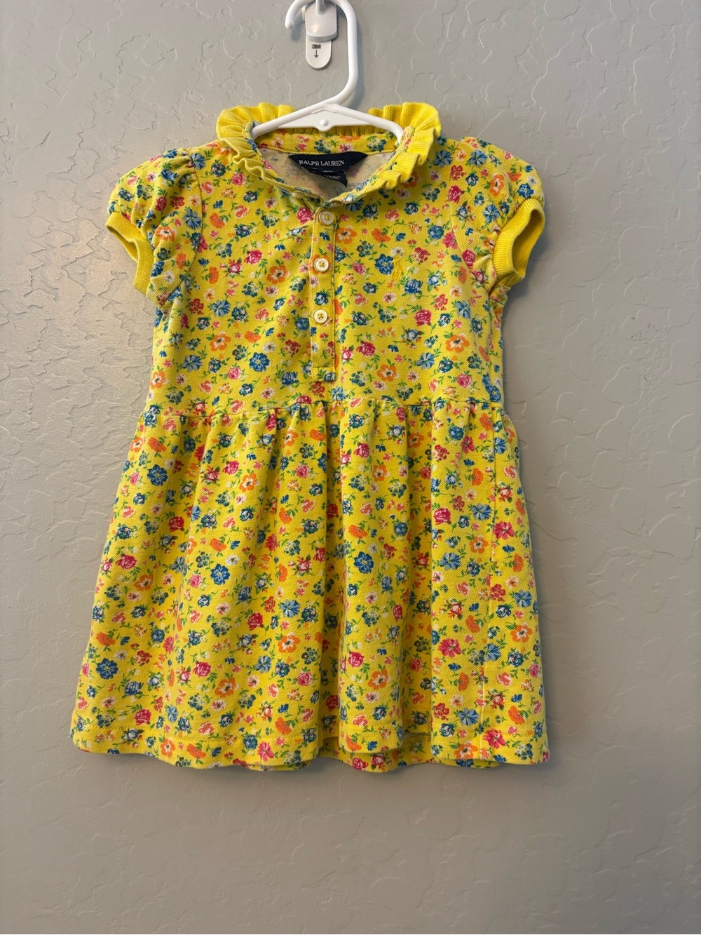Ralph Lauren yellow floral short sleeve pique polo dress size 18 months
